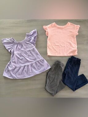 Girls 2T Bundle GAP Dress, Cat & Jack Ruffle Sleeve Tee, Grey & Blue Leggings